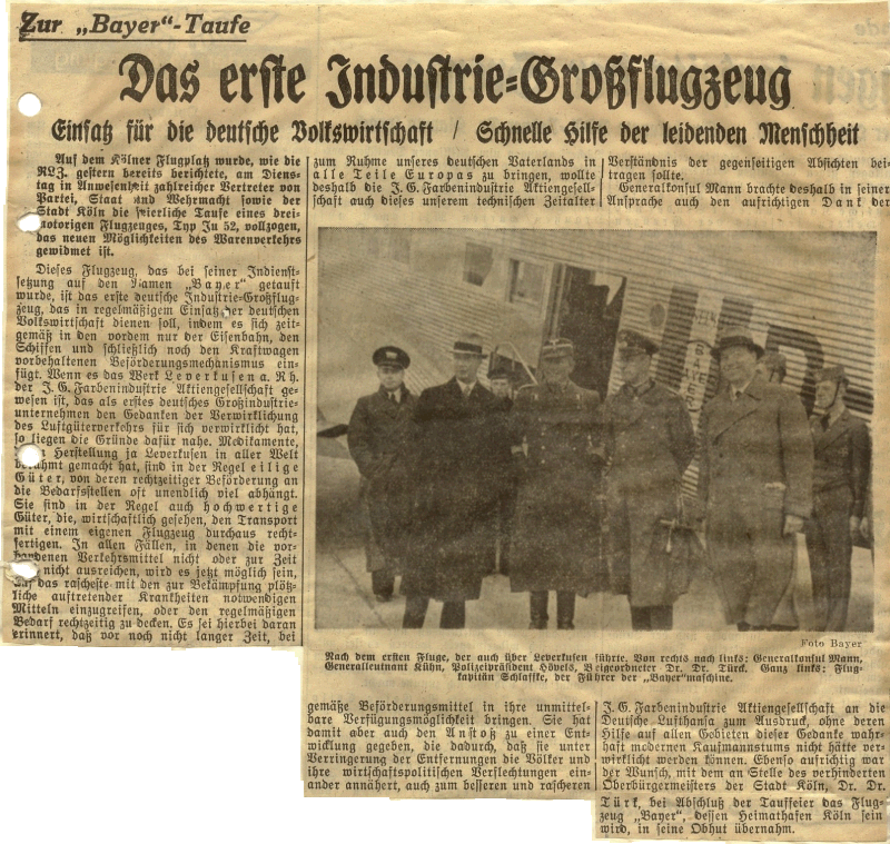 Rheinische Landeszeitung 18.11.1937 Das erste Industrie-Groflugzeug