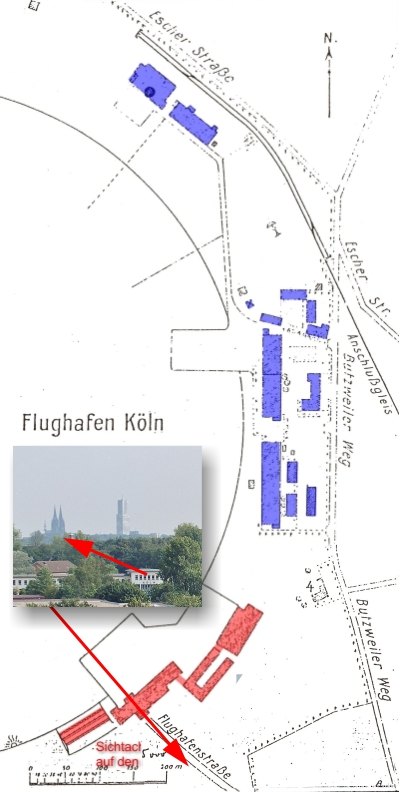 Lage der Neubauten auf dem Flughafen Köln Butzweilerhof