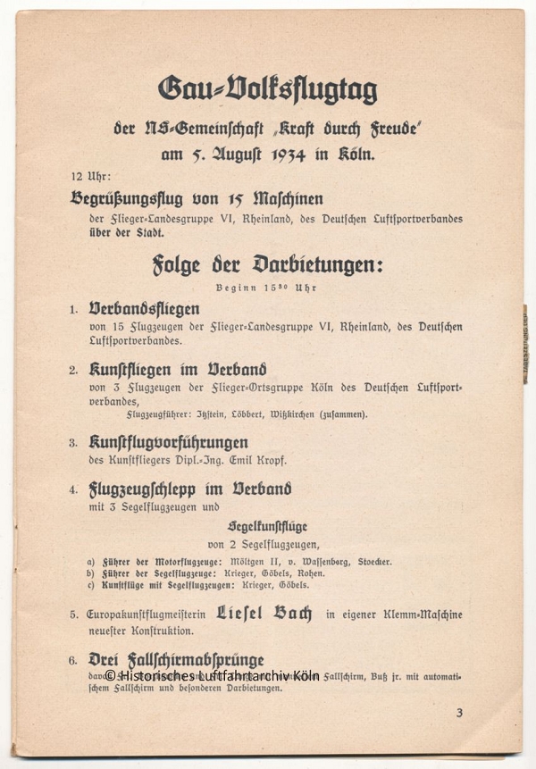 Programmheft des Volksflugtag 1934 in Kln auf dem Flughafen Butzweilerhof