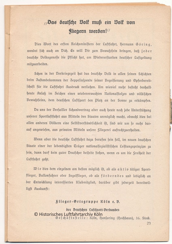 Programmheft des Volksflugtag 1934 in Kln auf dem Flughafen Butzweilerhof