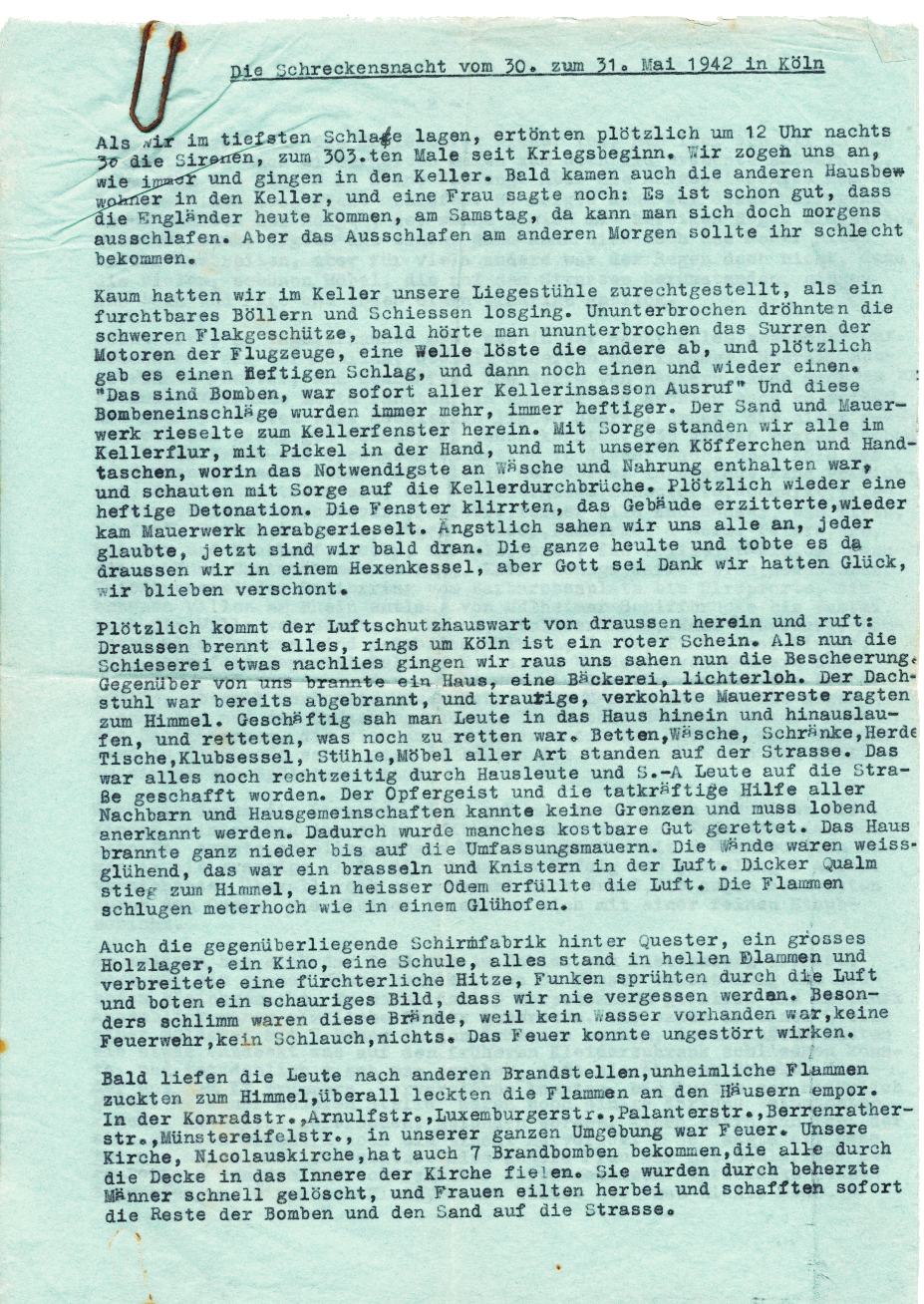 Erlebnissbericht eines Zeitzeugen aus dem bombardierten Kln im 2. WK