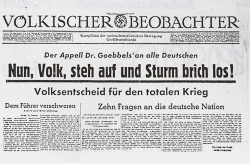 Zeitungsartikel zur Goebbelsrede im Sportpalast "Totaler Krieg"
