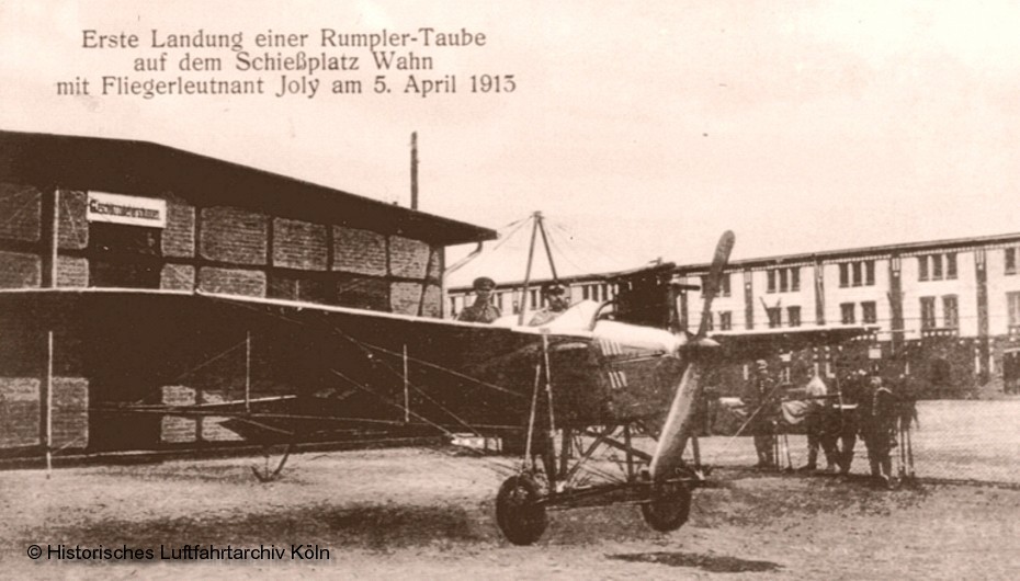 5. April 1913 Lt. Jolly landet als erster auf dem Schießplatz Wahn. Der Beginn des Flughafens Wahn.